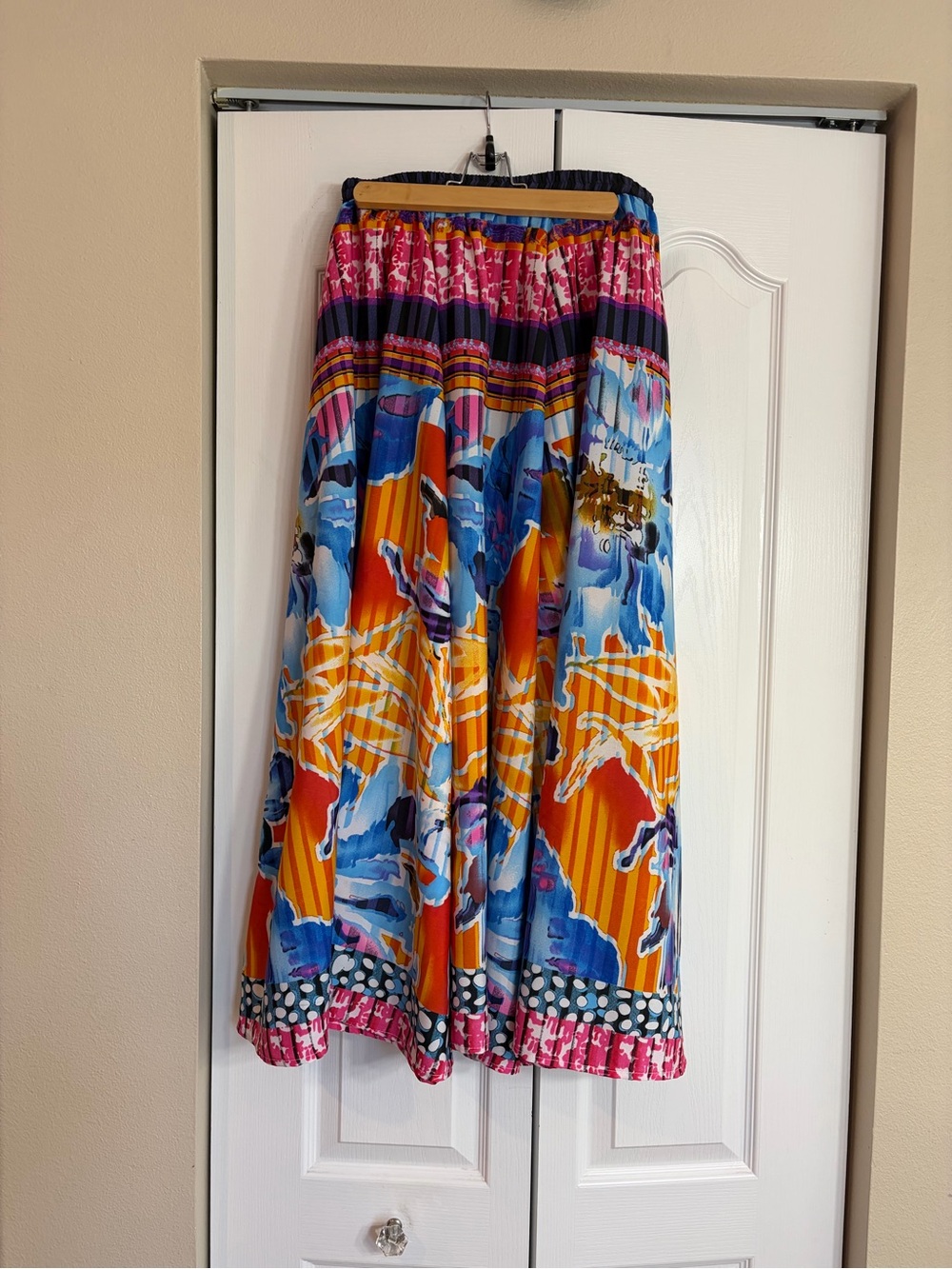 Vibrant Printed Maxi Skirt in Orange & Blue